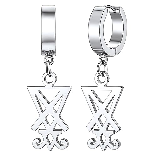 FaithHeart Edelstahl Luzifer Ohrringe für Herren Männer Satanischer Lucifer Ohrring Punk Creolen Ohrschmuck für Weihnachten Geburtstag Valentinstag