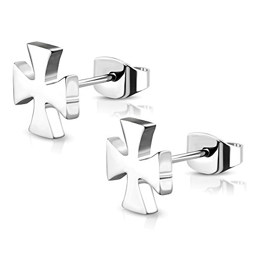 BlackAmazement 2er Set 316L Edelstahl Ohrstecker Eisernes Kreuz Celtic Iron Cross silber Biker Metal Gothic Damen Herren
