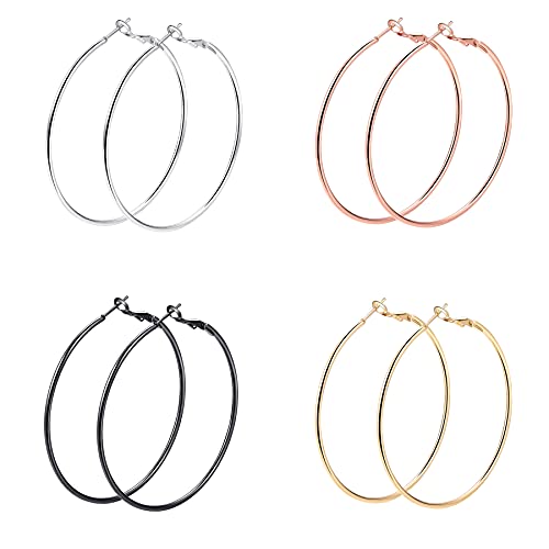 4 Paar Creolen Endless Ohrringe für Damen,Silber, Gold,Rosegold und schwarz.(4color-60mm) 4 Paar Creolen Endless Ohrringe für Damen,Silber, Gold,Rosegold und schwarz.(4color-60mm)