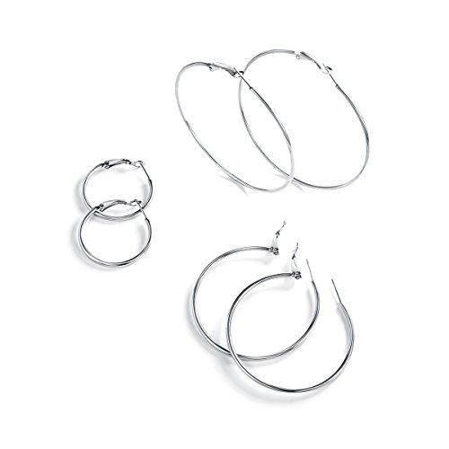 FOCALOOK Damen Große Hoop Ohrringe Set 3 Paare Silber Ton Creolen Runde Kreis Ohrringe 30/50/70mm Elegant Ohrschmuck für Frauen Mädchen Bürodamen FOCALOOK Damen Große Hoop Ohrringe Set 3 Paare Silber Ton Creolen Runde Kreis Ohrringe 30/50/70mm Elegant Ohrschmuck für Frauen Mädchen Bürodamen