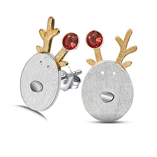 ✦ Weihnachtsgeschenke ✦Springlight S925 Sterling Silber Damen Ohrringe Kinder Ohrringe Weihnachten Rentier Ohrstecker, Kleine Geschenke Einhorn Geschenke für Mädchen.(Red)