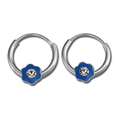 Teenie-Weenie Ohrringe Kinder 925 Silber Creolen Blume Zirkonia blau SDO8703H