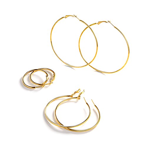 FOCALOOK Damen Hoop Ohrringe Set 3 Paare Gold Ton Creolen Große Runde Kreis Ohrringe 30/50/70mm Elegant Ohrschmuck für Frauen Mädchen Bürodamen FOCALOOK Damen Hoop Ohrringe Set 3 Paare Gold Ton Creolen Große Runde Kreis Ohrringe 30/50/70mm Elegant Ohrschmuck für Frauen Mädchen Bürodamen