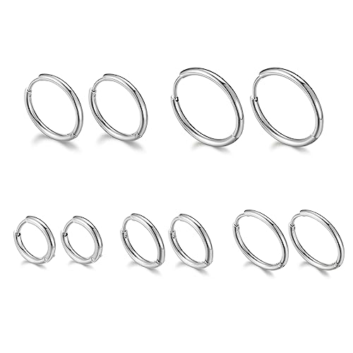 LOVANS 5 Paare Edelstahl Creolen Ohrringe Set für Damen Herren Silber Hypoallergen Ohrringe Gold Klein Creolen Set 8 10 14 16 18MM(Silber)