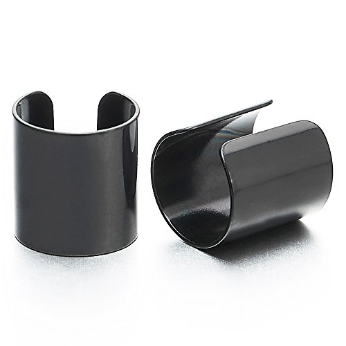 2 Stück Schwarz Ohr Clip-on Creolen Cuff für Herren Damen, Edelstahl Ohr Manschette Ohrringe, Fake Piercing