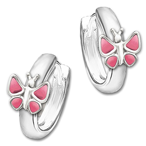CLEVER SCHMUCK Silber Creolen Schmetterling Rosa Kinder 925 Silber 12 x 2,5 mm, Kunststoff Sterling Silber