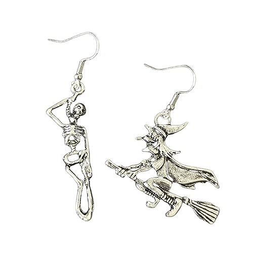 Ohrringe Creolen Ohrringe Silber 925 Halloween Dark Gothic Punk Schmuck Halloween hängender Skelettmann und fliegende auf Besenstiel Ohrringe Ohrringe Aus Chirurgenstahl Für Kinder (Silver, One Size) Ohrringe Creolen Ohrringe Silber 925 Halloween Dark Gothic Punk Schmuck Halloween hängender Skelettmann und fliegende auf Besenstiel Ohrringe Ohrringe Aus Chirurgenstahl Für Kinder (Silver, One Size)