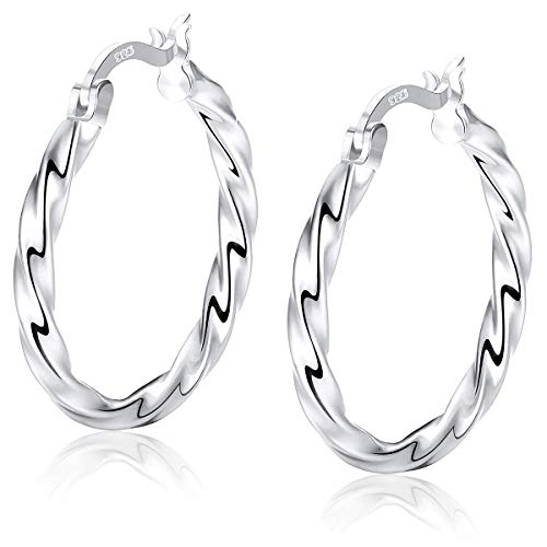 Sllaiss Twist Creolen S925 Sterling Silber Weißgold plattierte Sleeper Ohrringe für Damen Herren 18 K Gold Huggie Creolen Durchmesser 25mm Sllaiss Twist Creolen S925 Sterling Silber Weißgold plattierte Sleeper Ohrringe für Damen Herren 18 K Gold Huggie Creolen Durchmesser 25mm