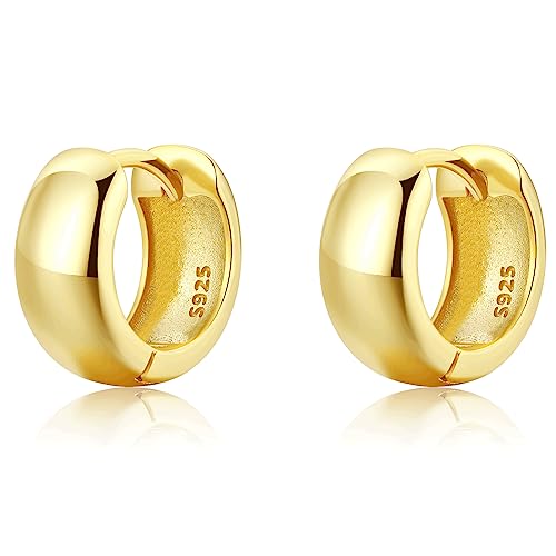 SILBERTALE Dicke Ohrringe Gold Creolen 10mm Silber 925 Klein Breit Kreolen Huggie Hypoallergen Ohrringe für Damen