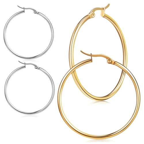 LIGIGWASH 2 Paare Exklusive Große Kreisförmige Ohrringe Modische Runde Creolen in Gold und Silber Leichte Statement accessoires für Damen und Mädchen Angenehm und Vielseitig für Alltag und