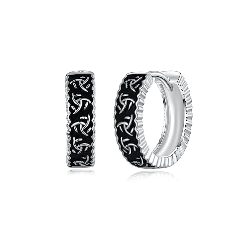 PHNIBIRD Creolen Ohrringe Herren Schwarz Keltische Knoten Welle Hoop Earrings 925 Sterling Silber Schmuck für Männer Jungen PHNIBIRD Creolen Ohrringe Herren Schwarz Keltische Knoten Welle Hoop Earrings 925 Sterling Silber Schmuck für Männer Jungen