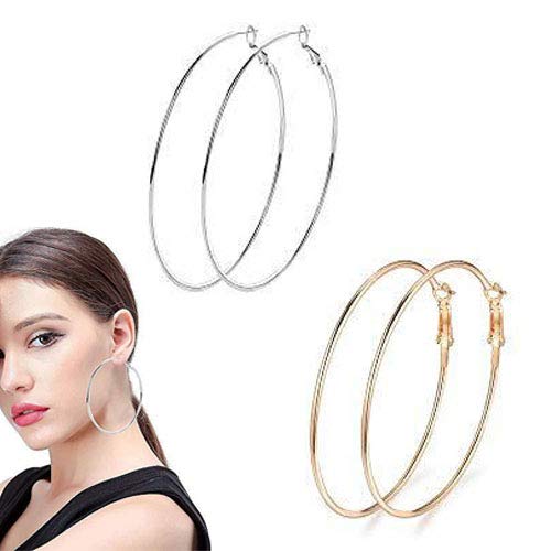 Uni-Fine 2 Paare Creolen Ohrringe Große Greolen Edelstahl Creolen Silber und Gold Creolen Hoop Kreis für Mädchen und Damen 60 mm Uni-Fine 2 Paare Creolen Ohrringe Große Greolen Edelstahl Creolen Silber und Gold Creolen Hoop Kreis für Mädchen und Damen 60 mm