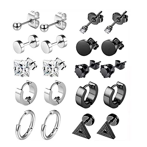 10 Pairs Männer Ohrringe Edelstahl, Herren Ohrringe Schwarz Titan Punk Ohrringe Kreuz Piercing Ohrstecker Runde Coole Ohrstecker Ohrclips Creolen Ohrringe Kreuz Baumeln Ohrringe für Männer Jungen 10 Pairs Männer Ohrringe Edelstahl, Herren Ohrringe Schwarz Titan Punk Ohrringe Kreuz Piercing Ohrstecker Runde Coole Ohrstecker Ohrclips Creolen Ohrringe Kreuz Baumeln Ohrringe für Männer Jungen