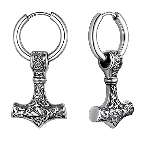 FaithHeart Viking Thors Hammer Ohrstecker für Herren Männer Punk Creolen Ohrringe Wikinger Amulett mit Geschenkebox für Weihnachten