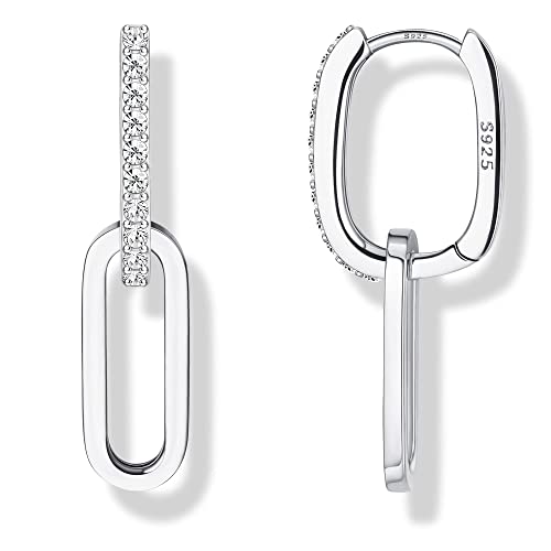 KRFY Ohrringe Silber 925 Creolen mit Anhänger für Damen, 18 Karat Vergoldet Zirkonia Geometrische Huggie Kleine Creolen Dreieck Ovale Ohrringe Creolen für Frauen