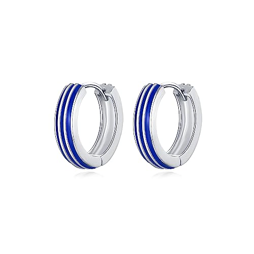 PHNIBIRD Ohrringe Silber 925 Creolen Ohrringe Herren mit Blauen Streifen Unisex Schmuck Geeignet für das Tragen im Alltag und als Geschenk (Blau Streifen) PHNIBIRD Ohrringe Silber 925 Creolen Ohrringe Herren mit Blauen Streifen Unisex Schmuck Geeignet für das Tragen im Alltag und als Geschenk (Blau Streifen)