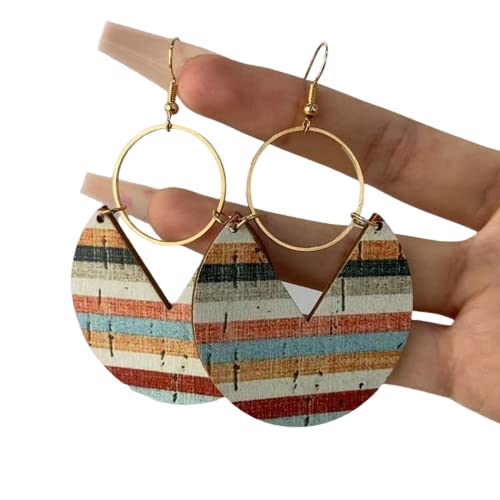 ⊹⊱❁ GESTREIFTE HOLZ SCHEIBEN GROSSE HOLZ OHRRINGE MIT GOLD RING und HAKEN ❁⊰⊹ leichte Tribal Ethno Ohrringe, GOLD und Naturfarben