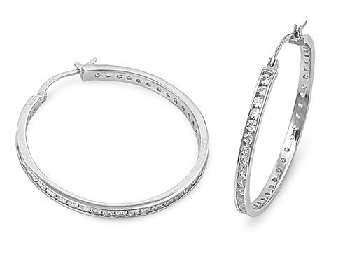 Kleine Schätze - Damen Ohrringe/Creolen - 925 Sterling Silber Zirkonia Breite: 3.0mm Länge: 30mm