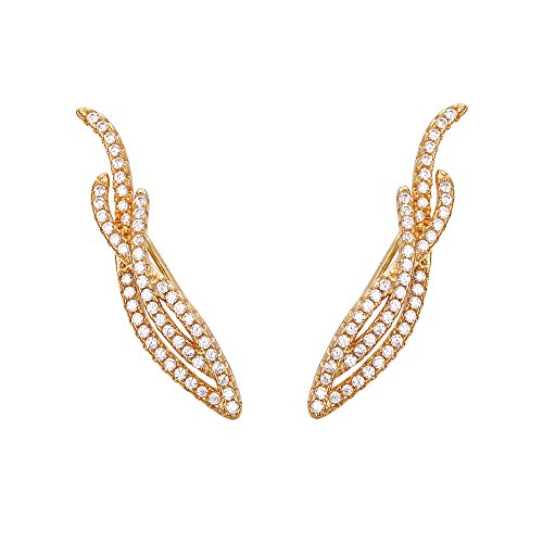 EVER FAITH Damen 925 Sterling Silber Zirkonia Art Deco Vine Sweep Ohr Manschette Wrap Haken Ohrringe Gold-Ton