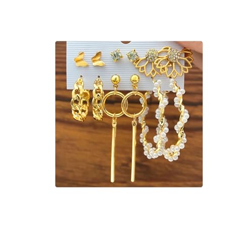Huacan Ohrringe Damen 6 Paare Dicke Creolen Acryl Ohrstecker mit Anhänger Hypoallergen Gold Farbe Ohrring für Frauen und Mädchen Modeschmuck in Alltag Party