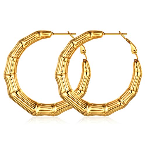 FOCALOOK Hoops Ohrringe Damen 40mm Bambus Kreis Creolen 18k vergoldet Mädchen Frauen Statement Kreolen Ohrringe trendig Schmuck Accessoire für Alltagskleidung Abendkleid FOCALOOK Hoops Ohrringe Damen 40mm Bambus Kreis Creolen 18k vergoldet Mädchen Frauen Statement Kreolen Ohrringe trendig Schmuck Accessoire für Alltagskleidung Abendkleid