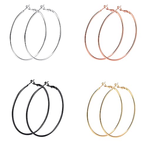 4 Paar Creolen Endless Ohrringe für Damen,Silber, Gold,Rosegold und schwarz.(4color-70mm) 4 Paar Creolen Endless Ohrringe für Damen,Silber, Gold,Rosegold und schwarz.(4color-70mm)