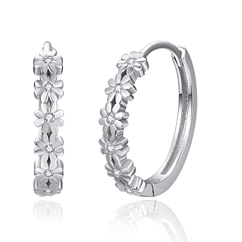 Gänseblümchen Creolen 925 Sterling Silber Gänseblümchen Blume Ohrringe Gänseblümchen Schmuck Geburtstagsgeschenk für Frauen Mädchen, Sterling Silber