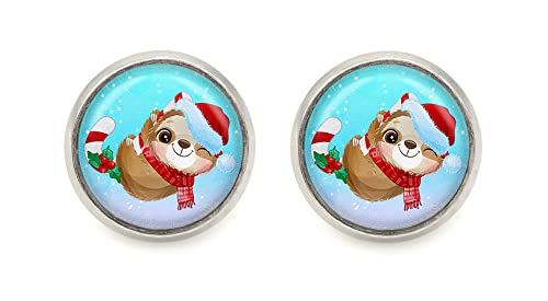 Faultier mit Zuckerstange Motiv Cabochon Ohrstecker silberfarben Ohrringe