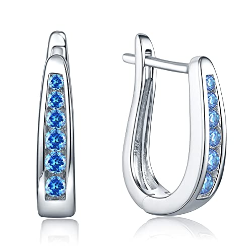 JO WISDOM Creolen Ohrringe Hängende Ovale Silber 925 Damen mit 3A Zirkonia März Geburtsstein Aquamarin Farbe,Schmuck für Frauen JO WISDOM Creolen Ohrringe Hängende Ovale Silber 925 Damen mit 3A Zirkonia März Geburtsstein Aquamarin Farbe,Schmuck für Frauen