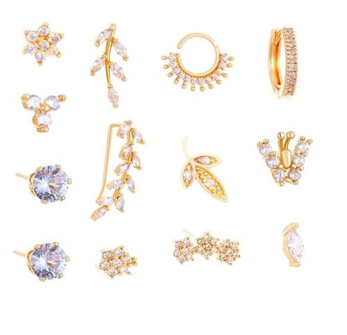 SOUTHPLUS Ohrringe Gold Set Für Damen 14K Vergoldete Ohrringe Creolen Piercing Ohr Tragus Knorpel Helix Piercings Ohrstecker Silber Goldene Ohrringe Für Mehrfache Piercings für Damen und Mädchen