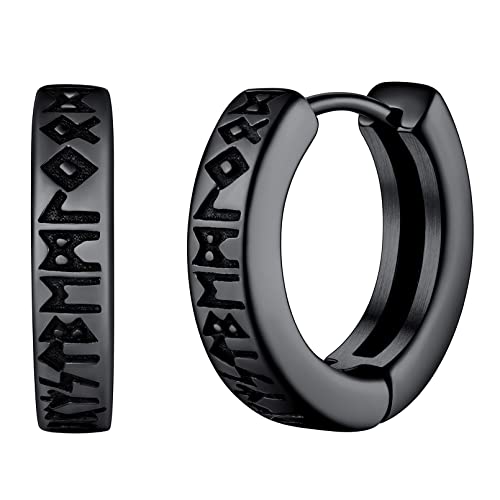 FaithHeart Schwarz Creolen Ohrstecker für Jungen Punk Gotik Viking Rune Ohrstecker Herren Ohrringe Wikinger Rune Ohrschmuck