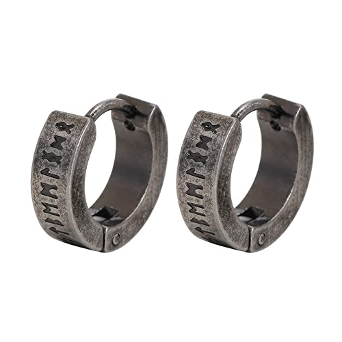 Nordischer Wikinger Hoop Ohrring Herren - Amulett Schutz Schmuck Geschenke Edelstahl Herren Ohrstecker mit Nordic Elder Futhark Runen,Vintage Grau,1 Paar Nordischer Wikinger Hoop Ohrring Herren - Amulett Schutz Schmuck Geschenke Edelstahl Herren Ohrstecker mit Nordic Elder Futhark Runen,Vintage Grau,1 Paar