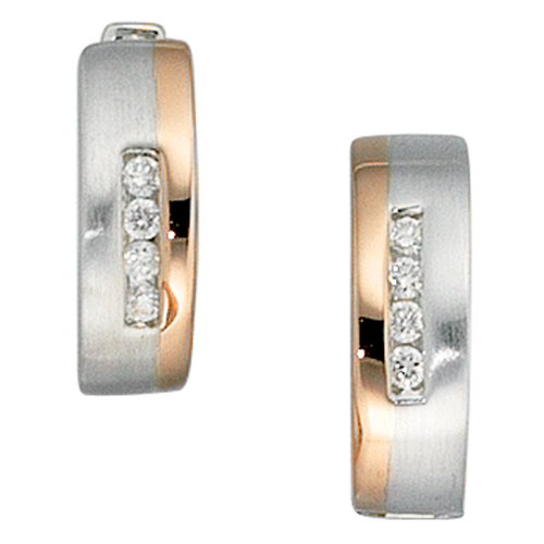 Creolen Ohrringe mit 8 Diamanten Brillanten 585 Gold Weißgold und Rotgold Damen