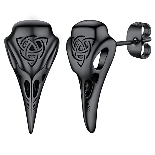 FaithHeart schwarz Vintag Retro Raven Skull Ohrstecker Nordischer Vikinger Kräheschädel Ohrschmuck Wikinger Amulett für Herren Männer