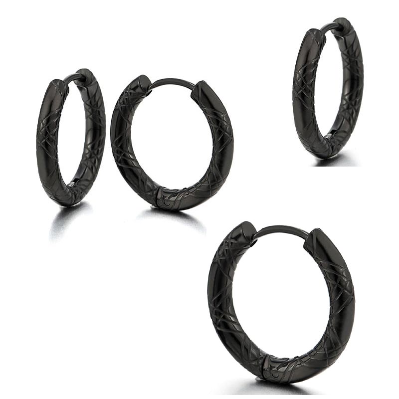 Schwarze Creolen mit Rillen Schwarze Creolen mit Rillen